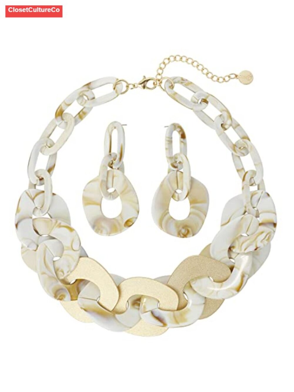Chunky Acrylic Cuban Link Chain Necklace Boho Tortoise Shell Statement